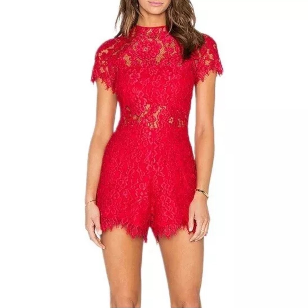 Alexis Red Lace Short Sleeve Romper